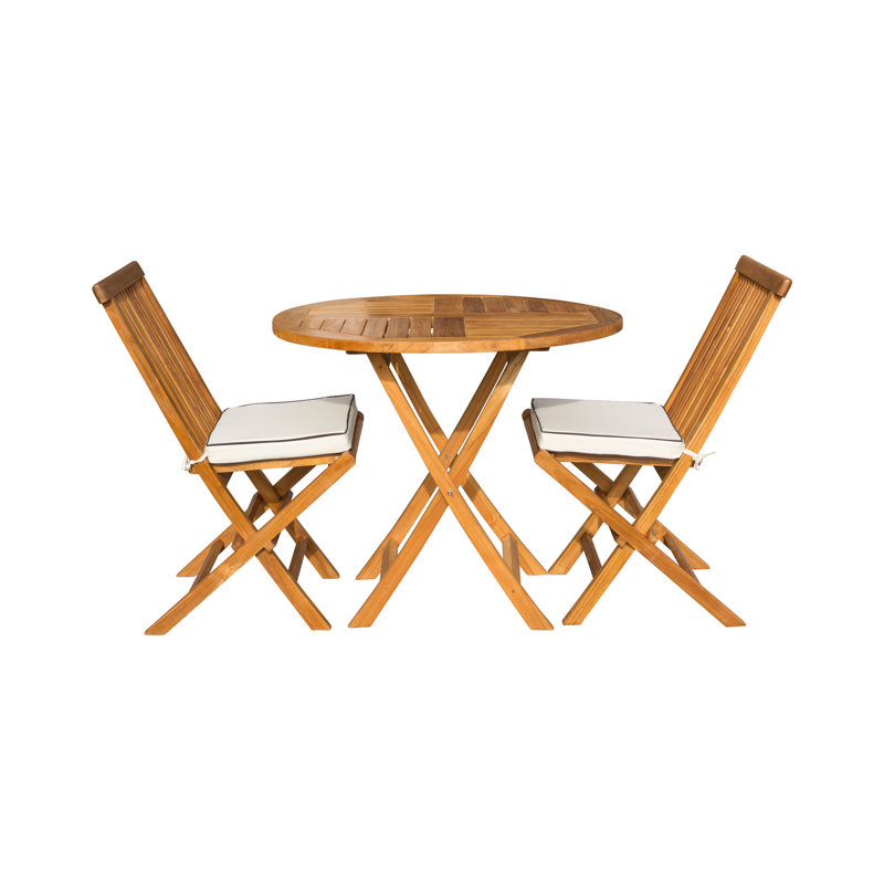 Highland Dunes Stanwood 3 Piece Teak Sunbrella Bistro Set with Cushions